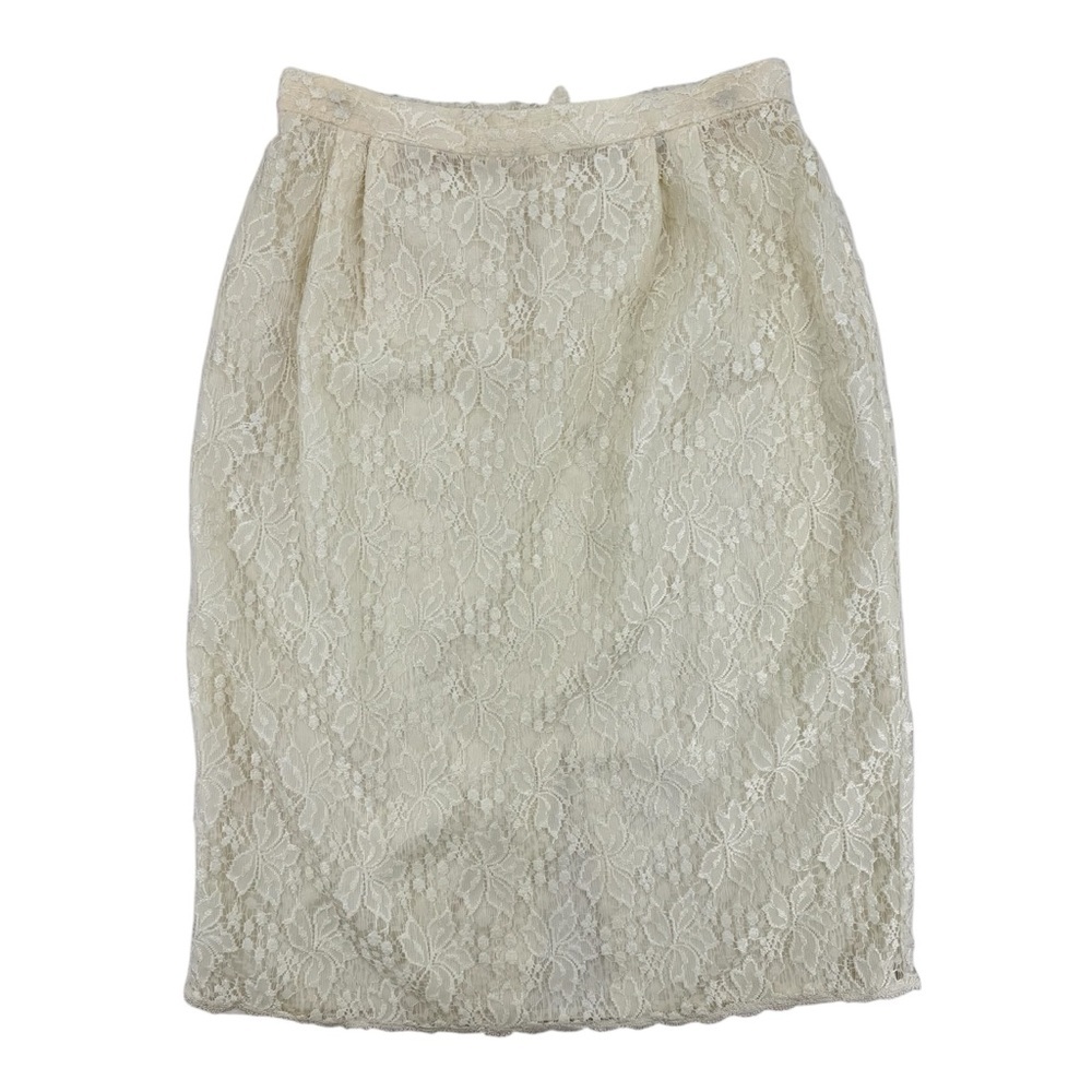 Vintage 80s Ivory Cream Lace Midi Skirt Pleats Victorian Fairy Feminine Size 14